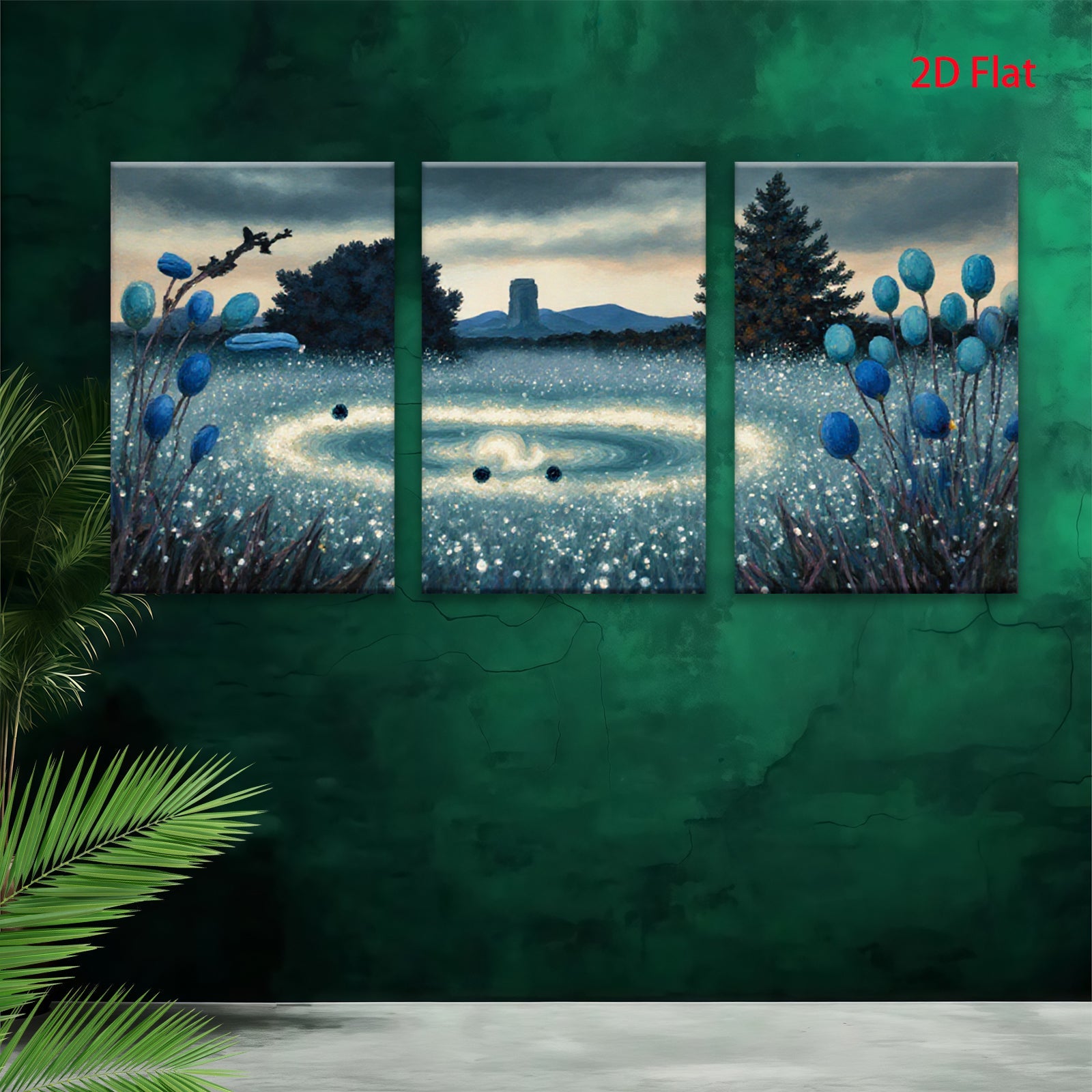 2D flat 1pc Mystic Forest Ring Floral Scene Wall Art Living Room Bedroom Decor Farmhouse Style Modern Canvas Prints Gallery Wrapped Ready to Hang