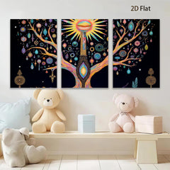 2D flat 1pc Mystical Tree of Life Wall Art Vibrant Colors Boho Decor Living Room Bedroom Canvas Prints Gallery Wrapped Modern Farmhouse Aesthetic Trending Now