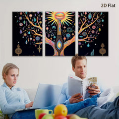 2D flat 1pc Mystical Tree of Life Wall Art Vibrant Colors Boho Decor Living Room Bedroom Canvas Prints Gallery Wrapped Modern Farmhouse Aesthetic Trending Now