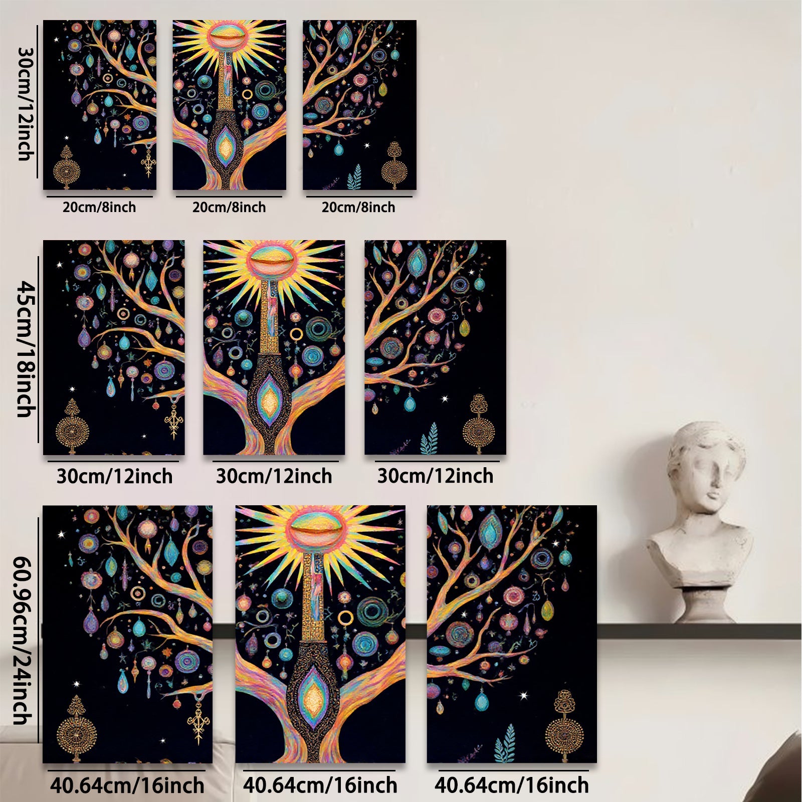 2D flat 1pc Mystical Tree of Life Wall Art Vibrant Colors Boho Decor Living Room Bedroom Canvas Prints Gallery Wrapped Modern Farmhouse Aesthetic Trending Now