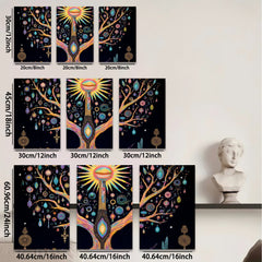 2D flat 1pc Mystical Tree of Life Wall Art Vibrant Colors Boho Decor Living Room Bedroom Canvas Prints Gallery Wrapped Modern Farmhouse Aesthetic Trending Now