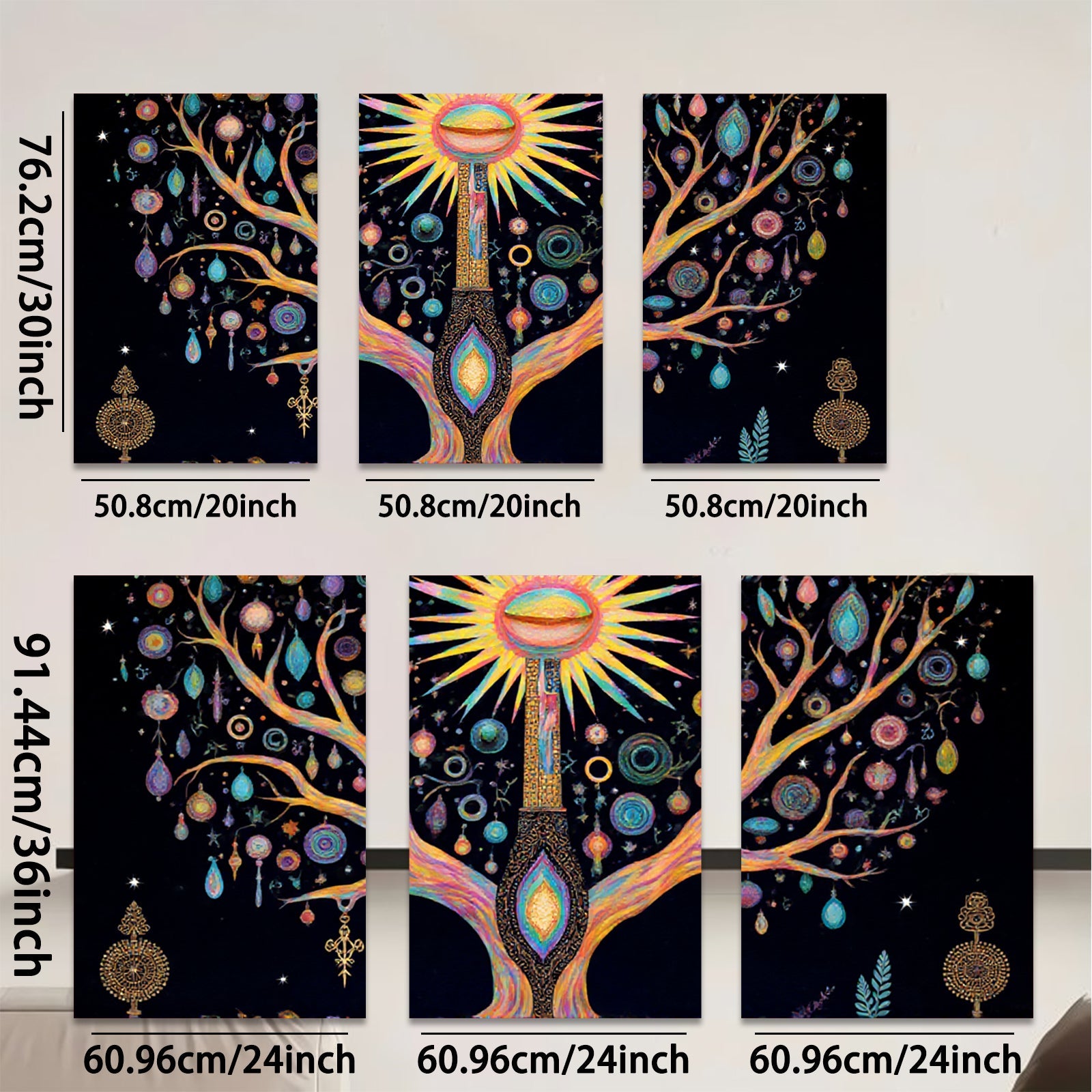 2D flat 1pc Mystical Tree of Life Wall Art Vibrant Colors Boho Decor Living Room Bedroom Canvas Prints Gallery Wrapped Modern Farmhouse Aesthetic Trending Now