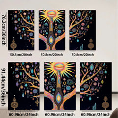 2D flat 1pc Mystical Tree of Life Wall Art Vibrant Colors Boho Decor Living Room Bedroom Canvas Prints Gallery Wrapped Modern Farmhouse Aesthetic Trending Now