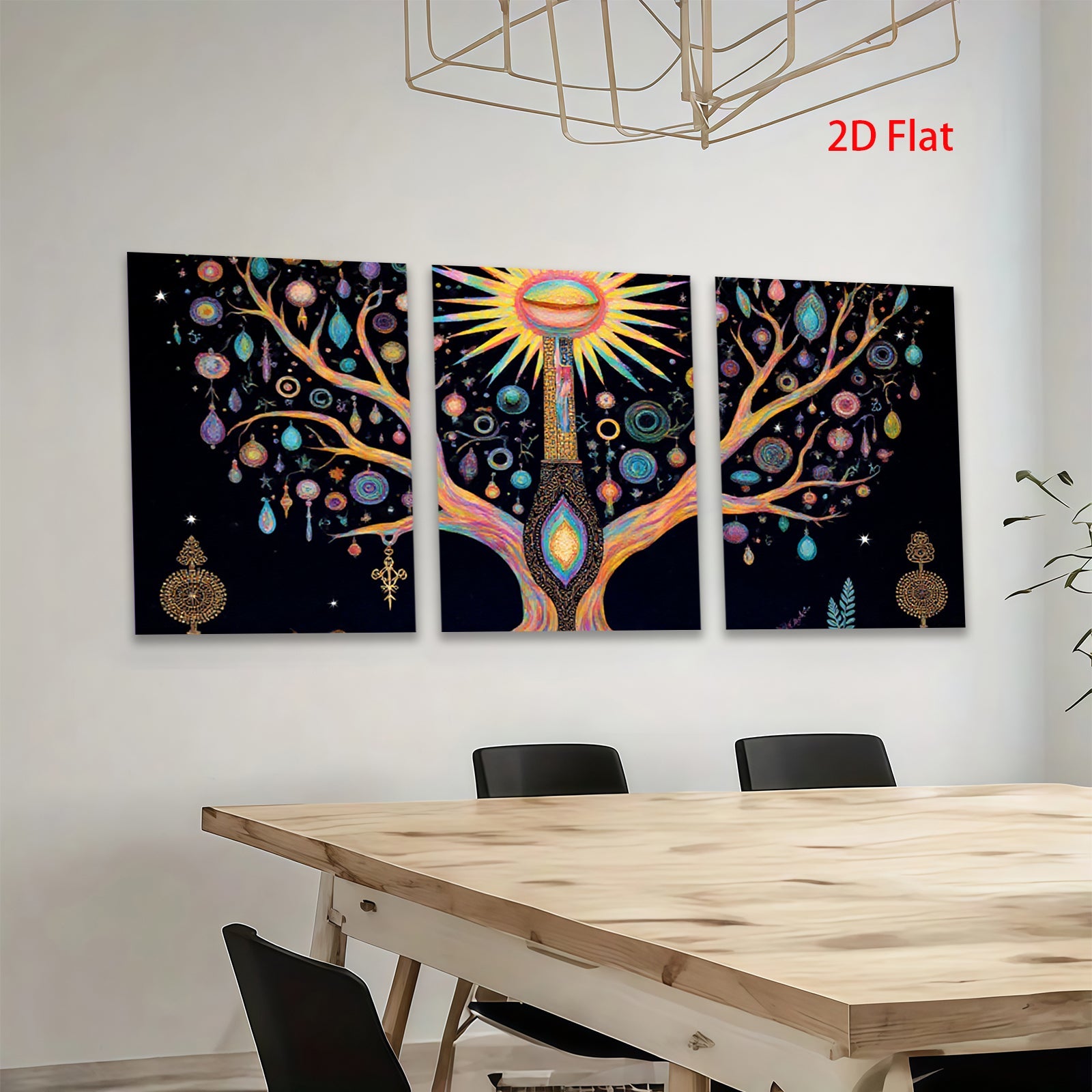 2D flat 1pc Mystical Tree of Life Wall Art Vibrant Colors Boho Decor Living Room Bedroom Canvas Prints Gallery Wrapped Modern Farmhouse Aesthetic Trending Now