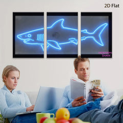 2D flat 1pc Neon Blue Shark Wall Art Modern Minimalist Coastal Decor Living Room Bedroom Kids Room Gallery Wrapped Canvas Prints Ready to Hang Farmhouse Style