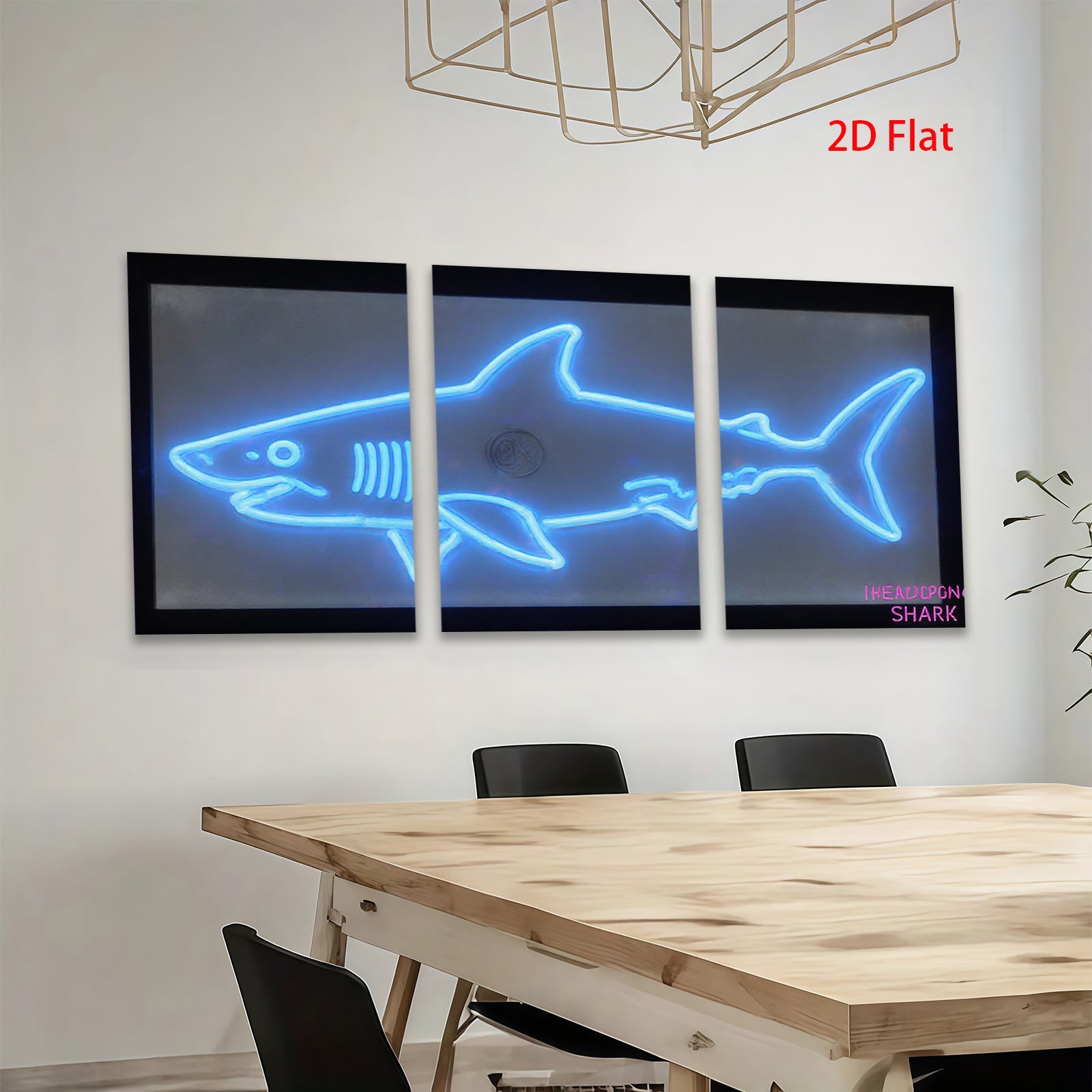2D flat 1pc Neon Blue Shark Wall Art Modern Minimalist Coastal Decor Living Room Bedroom Kids Room Gallery Wrapped Canvas Prints Ready to Hang Farmhouse Style