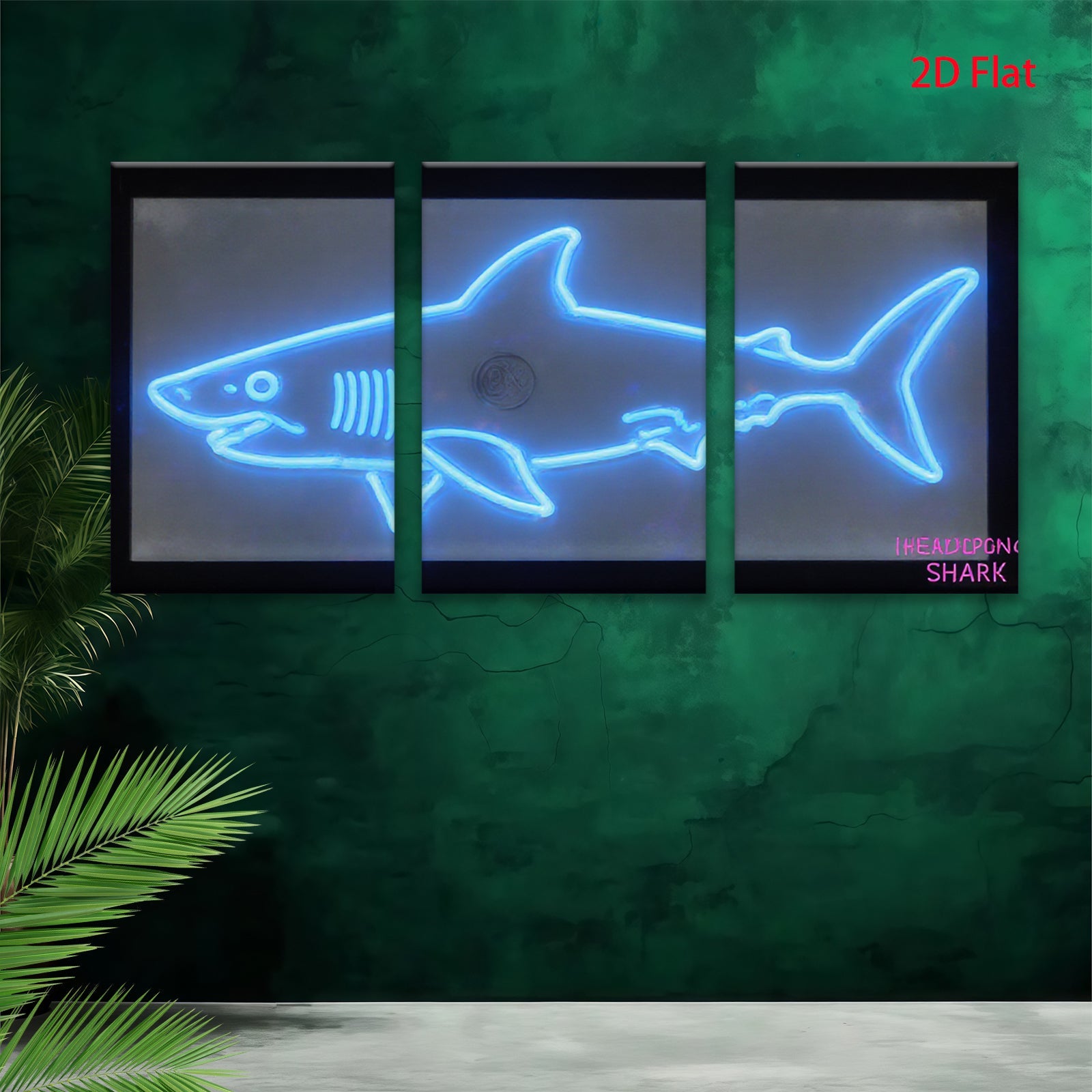 2D flat 1pc Neon Blue Shark Wall Art Modern Minimalist Coastal Decor Living Room Bedroom Kids Room Gallery Wrapped Canvas Prints Ready to Hang Farmhouse Style