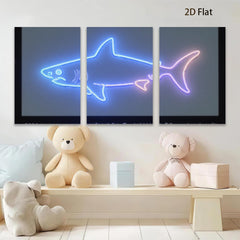 2D flat 1pc Neon Shark Wall Art Coastal Decor Living Room Bedroom Modern Minimalist Design Gallery Wrapped Canvas Prints Home Decorations Trending Now
