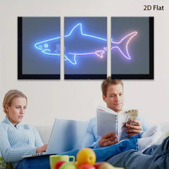 2D flat 1pc Neon Shark Wall Art Coastal Decor Living Room Bedroom Modern Minimalist Design Gallery Wrapped Canvas Prints Home Decorations Trending Now