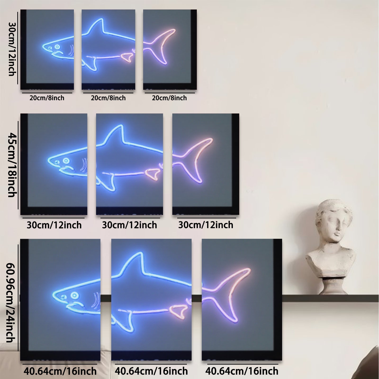 2D flat 1pc Neon Shark Wall Art Coastal Decor Living Room Bedroom Modern Minimalist Design Gallery Wrapped Canvas Prints Home Decorations Trending Now