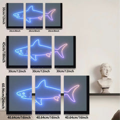 2D flat 1pc Neon Shark Wall Art Coastal Decor Living Room Bedroom Modern Minimalist Design Gallery Wrapped Canvas Prints Home Decorations Trending Now