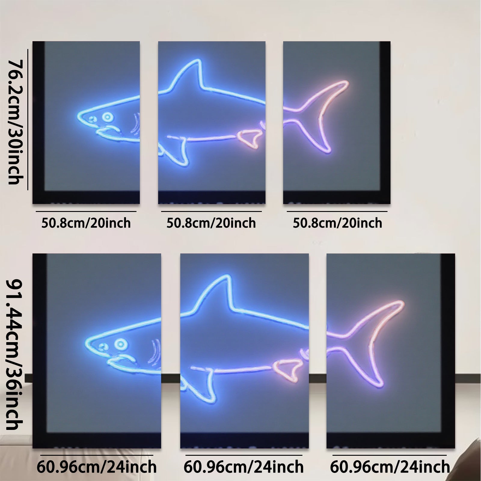 2D flat 1pc Neon Shark Wall Art Coastal Decor Living Room Bedroom Modern Minimalist Design Gallery Wrapped Canvas Prints Home Decorations Trending Now