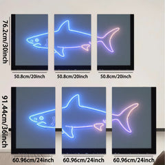 2D flat 1pc Neon Shark Wall Art Coastal Decor Living Room Bedroom Modern Minimalist Design Gallery Wrapped Canvas Prints Home Decorations Trending Now