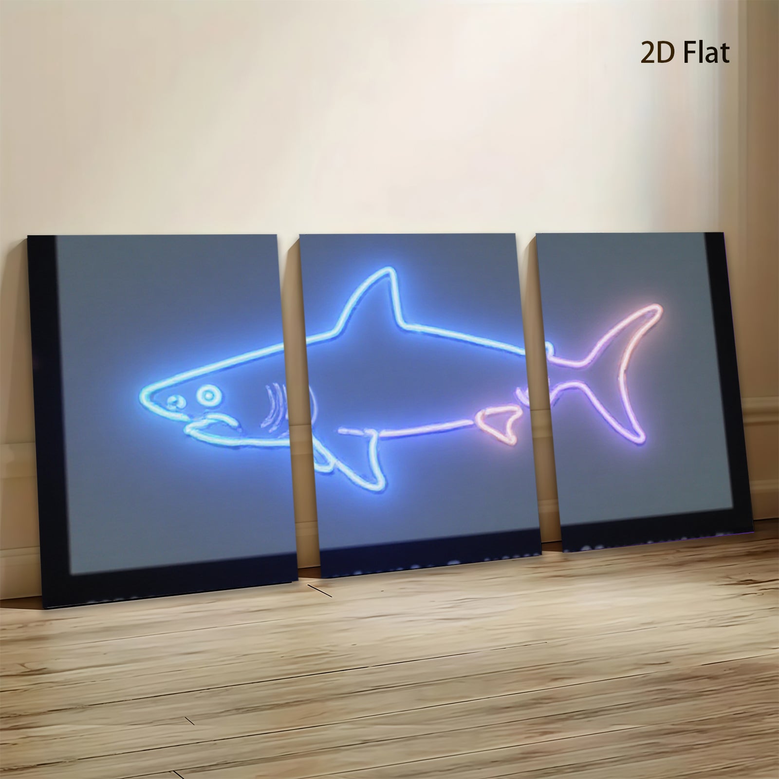 2D flat 1pc Neon Shark Wall Art Coastal Decor Living Room Bedroom Modern Minimalist Design Gallery Wrapped Canvas Prints Home Decorations Trending Now