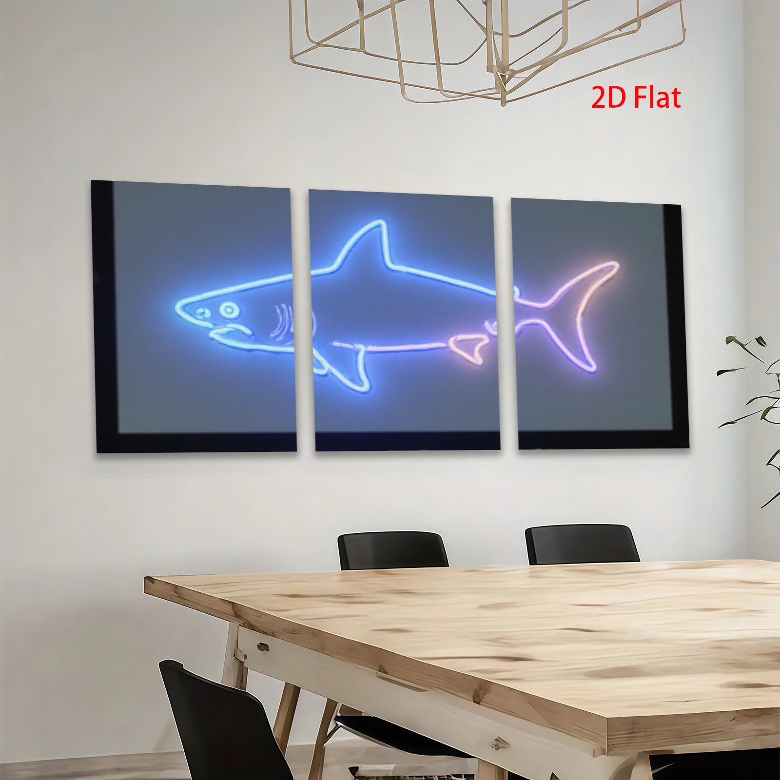 2D flat 1pc Neon Shark Wall Art Coastal Decor Living Room Bedroom Modern Minimalist Design Gallery Wrapped Canvas Prints Home Decorations Trending Now