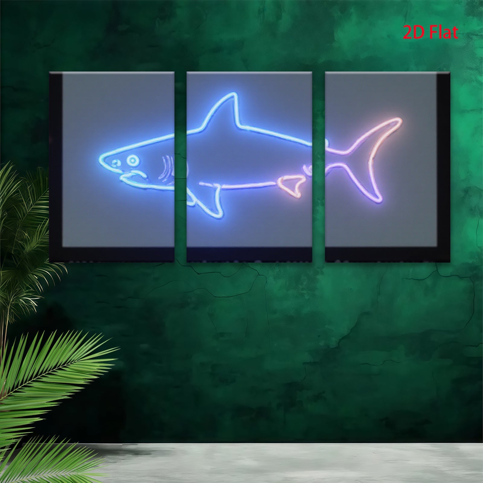 2D flat 1pc Neon Shark Wall Art Coastal Decor Living Room Bedroom Modern Minimalist Design Gallery Wrapped Canvas Prints Home Decorations Trending Now