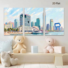 2D flat 1pc New York City Skyline Harbor View Boat Coastal Wall Art Living Room Bedroom Decor Modern Farmhouse Canvas Prints Wrapped Ready To Hang
