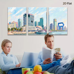 2D flat 1pc New York City Skyline Harbor View Boat Coastal Wall Art Living Room Bedroom Decor Modern Farmhouse Canvas Prints Wrapped Ready To Hang