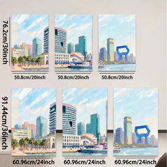 2D flat 1pc New York City Skyline Harbor View Boat Coastal Wall Art Living Room Bedroom Decor Modern Farmhouse Canvas Prints Wrapped Ready To Hang