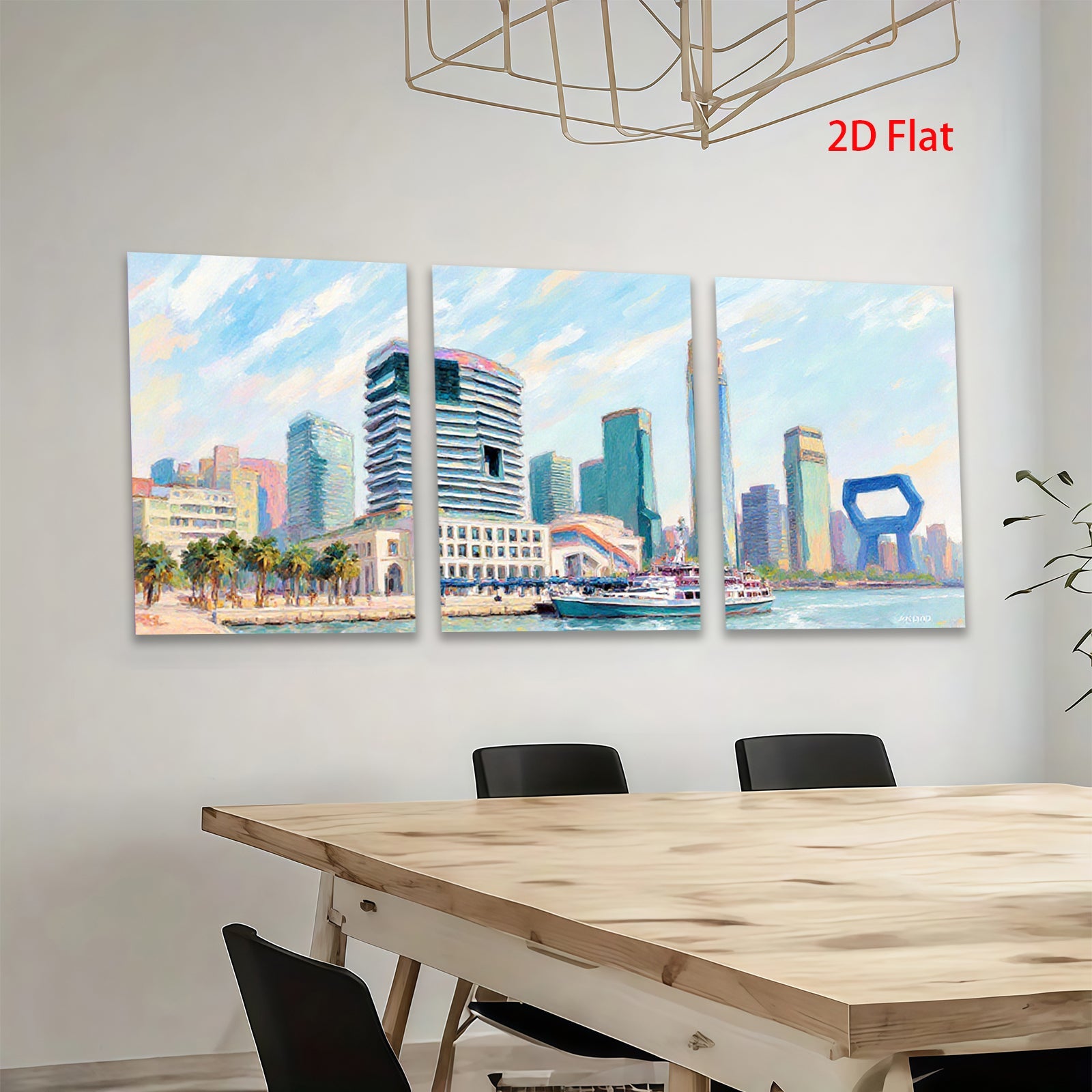 2D flat 1pc New York City Skyline Harbor View Boat Coastal Wall Art Living Room Bedroom Decor Modern Farmhouse Canvas Prints Wrapped Ready To Hang