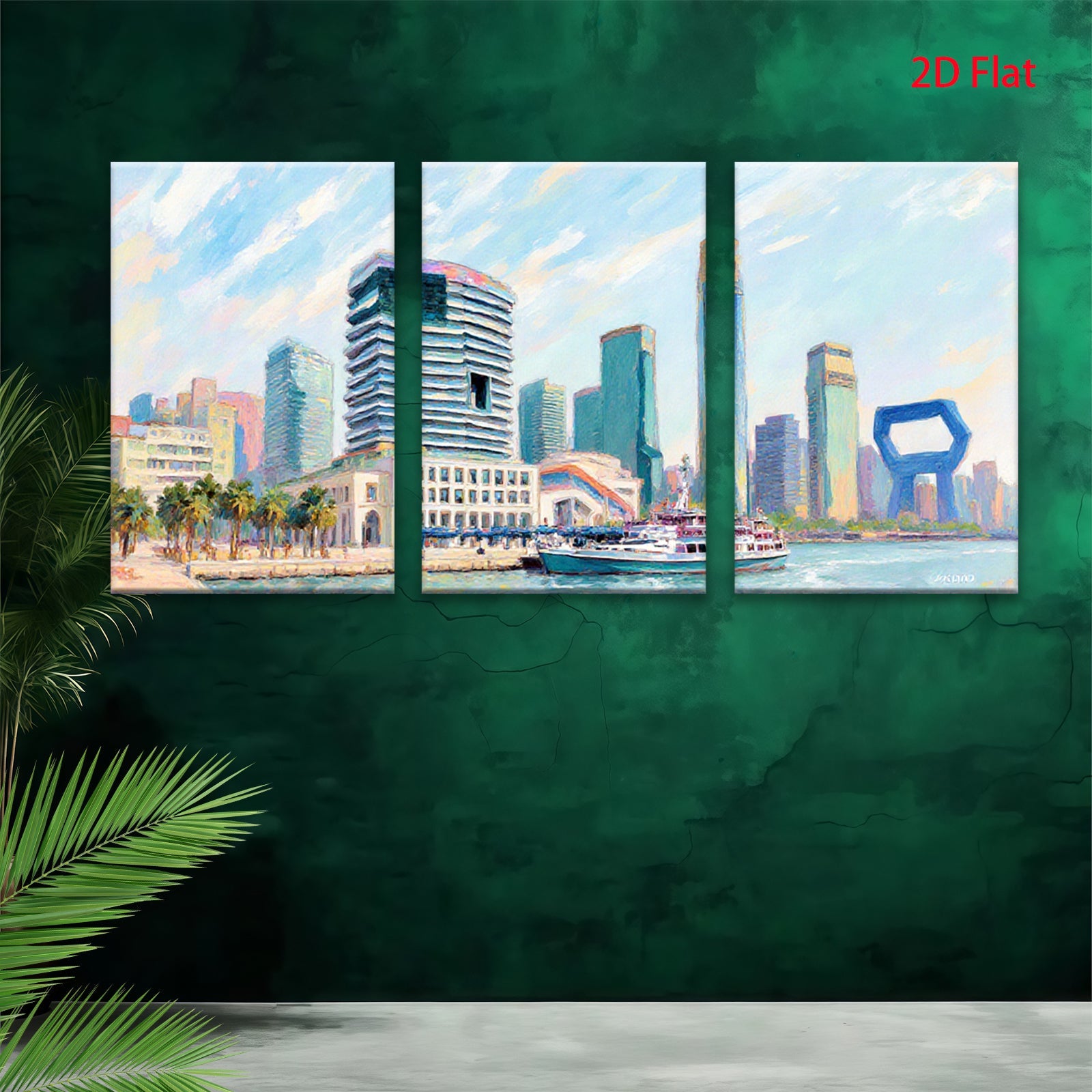 2D flat 1pc New York City Skyline Harbor View Boat Coastal Wall Art Living Room Bedroom Decor Modern Farmhouse Canvas Prints Wrapped Ready To Hang