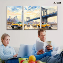 2D flat 1pc New York City Taxi Brooklyn Bridge vibrant cityscape wall art bedroom living room modern farmhouse decor