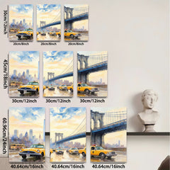 2D flat 1pc New York City Taxi Brooklyn Bridge vibrant cityscape wall art bedroom living room modern farmhouse decor