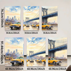 2D flat 1pc New York City Taxi Brooklyn Bridge vibrant cityscape wall art bedroom living room modern farmhouse decor