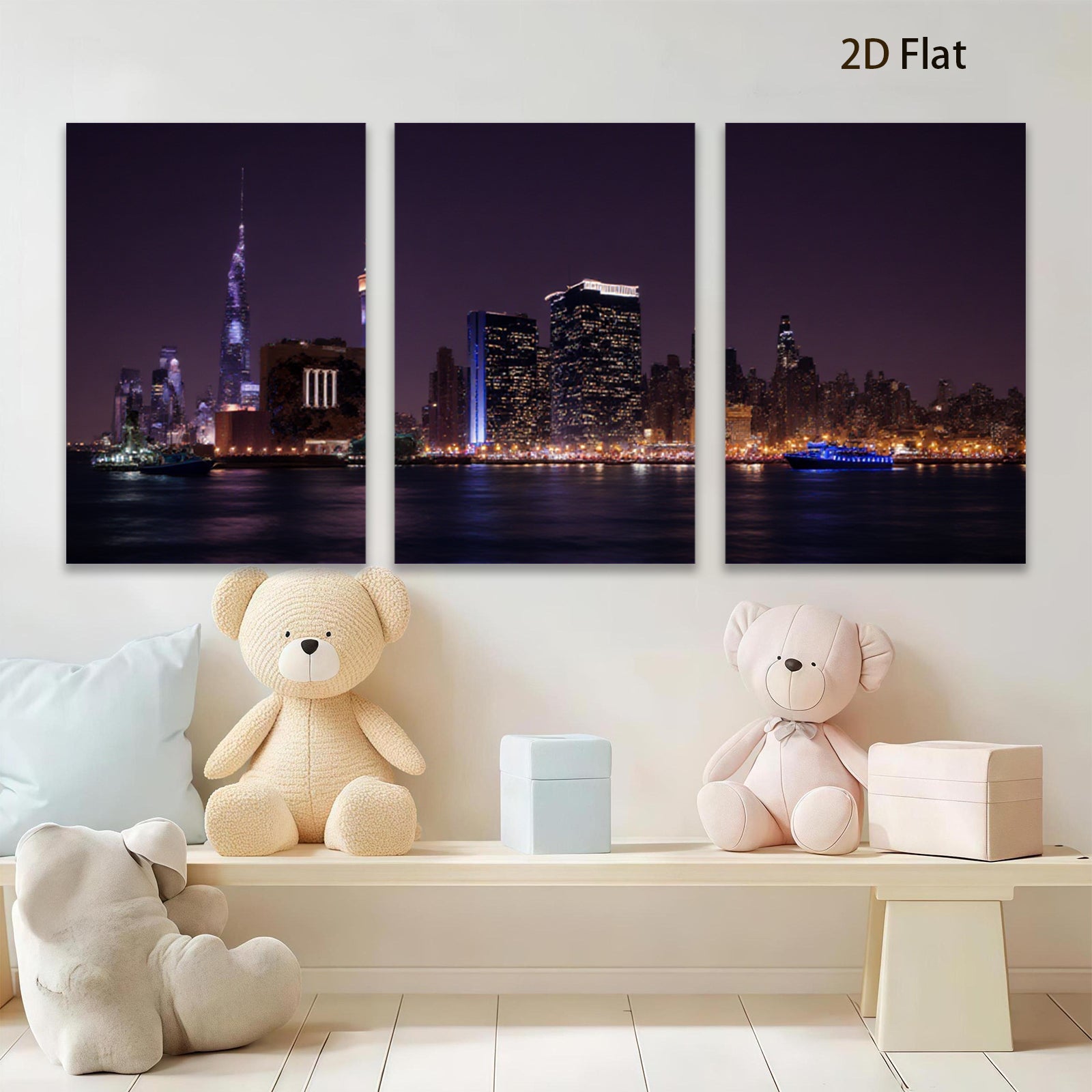 2D flat 1pc New York City skyline night view wall art bedroom living room home decor modern farmhouse gallery wrapped canvas prints