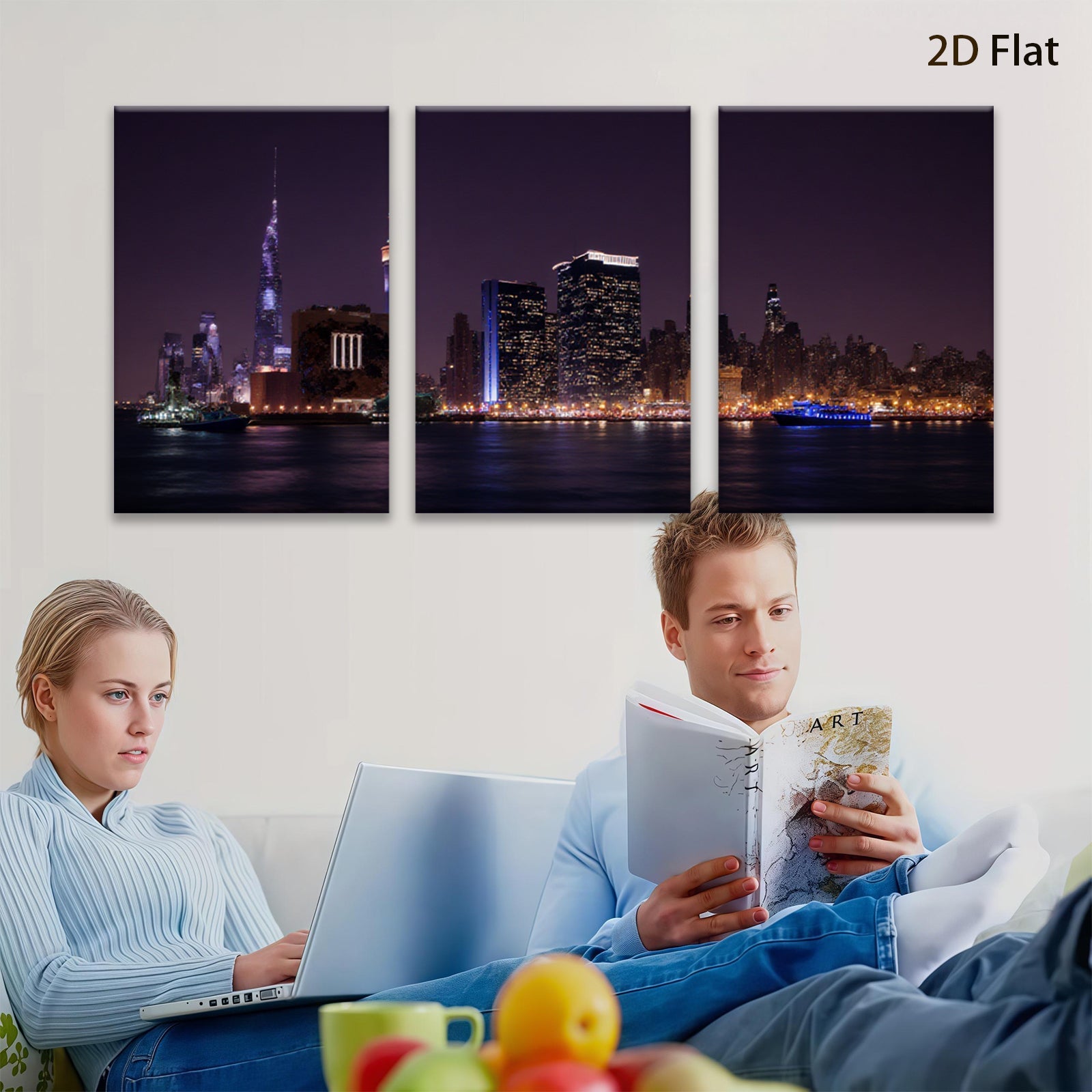 2D flat 1pc New York City skyline night view wall art bedroom living room home decor modern farmhouse gallery wrapped canvas prints