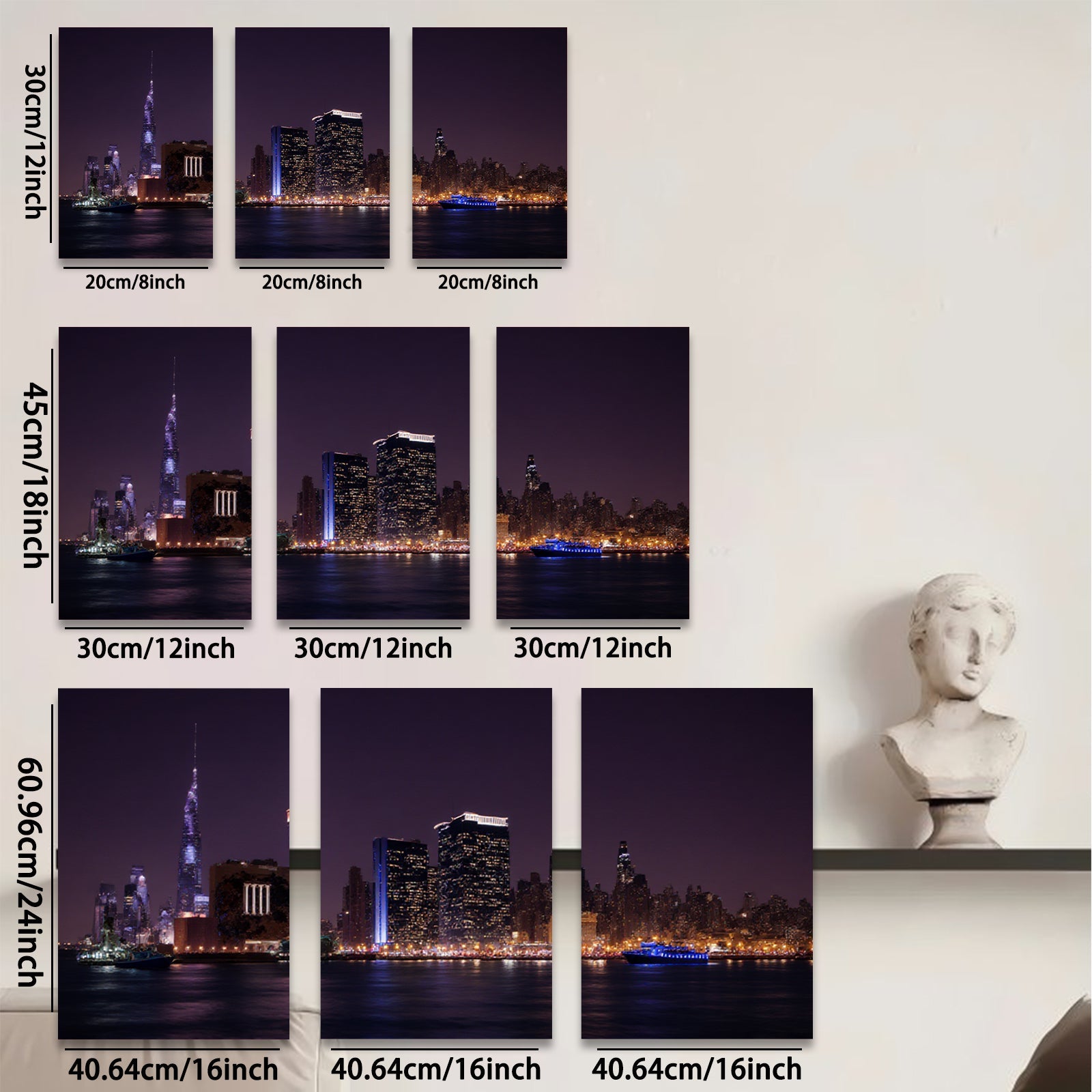 2D flat 1pc New York City skyline night view wall art bedroom living room home decor modern farmhouse gallery wrapped canvas prints
