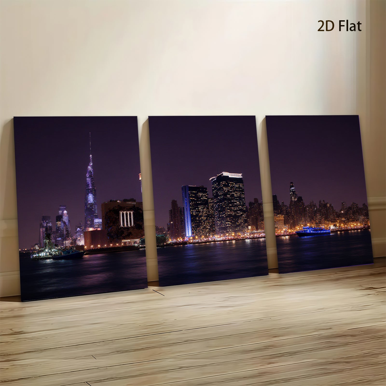 2D flat 1pc New York City skyline night view wall art bedroom living room home decor modern farmhouse gallery wrapped canvas prints