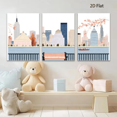 2D flat 1pc New York City skyline park bench view modern wall art for living room bedroom home decor farmhouse style canvas prints