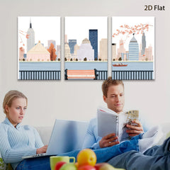 2D flat 1pc New York City skyline park bench view modern wall art for living room bedroom home decor farmhouse style canvas prints