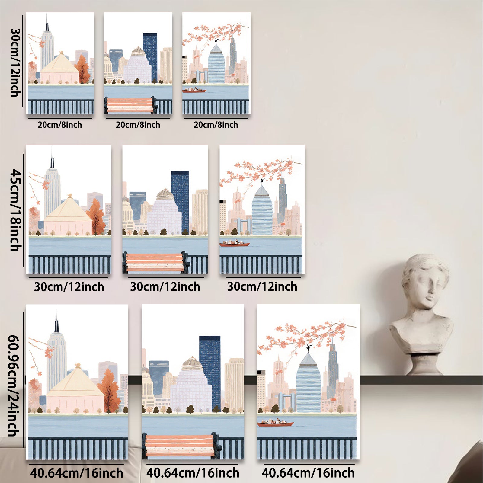 2D flat 1pc New York City skyline park bench view modern wall art for living room bedroom home decor farmhouse style canvas prints
