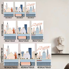 2D flat 1pc New York City skyline park bench view modern wall art for living room bedroom home decor farmhouse style canvas prints