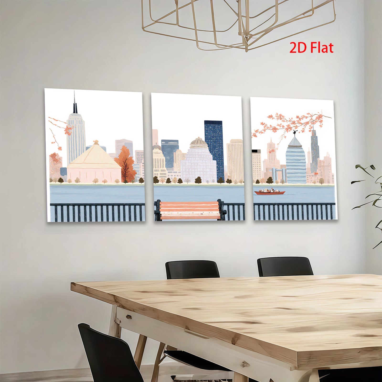 2D flat 1pc New York City skyline park bench view modern wall art for living room bedroom home decor farmhouse style canvas prints
