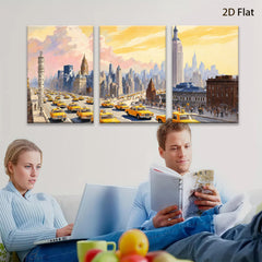 2D flat 1pc New York City taxi street view vibrant city life wall art decor for living room bedroom office modern farmhouse style