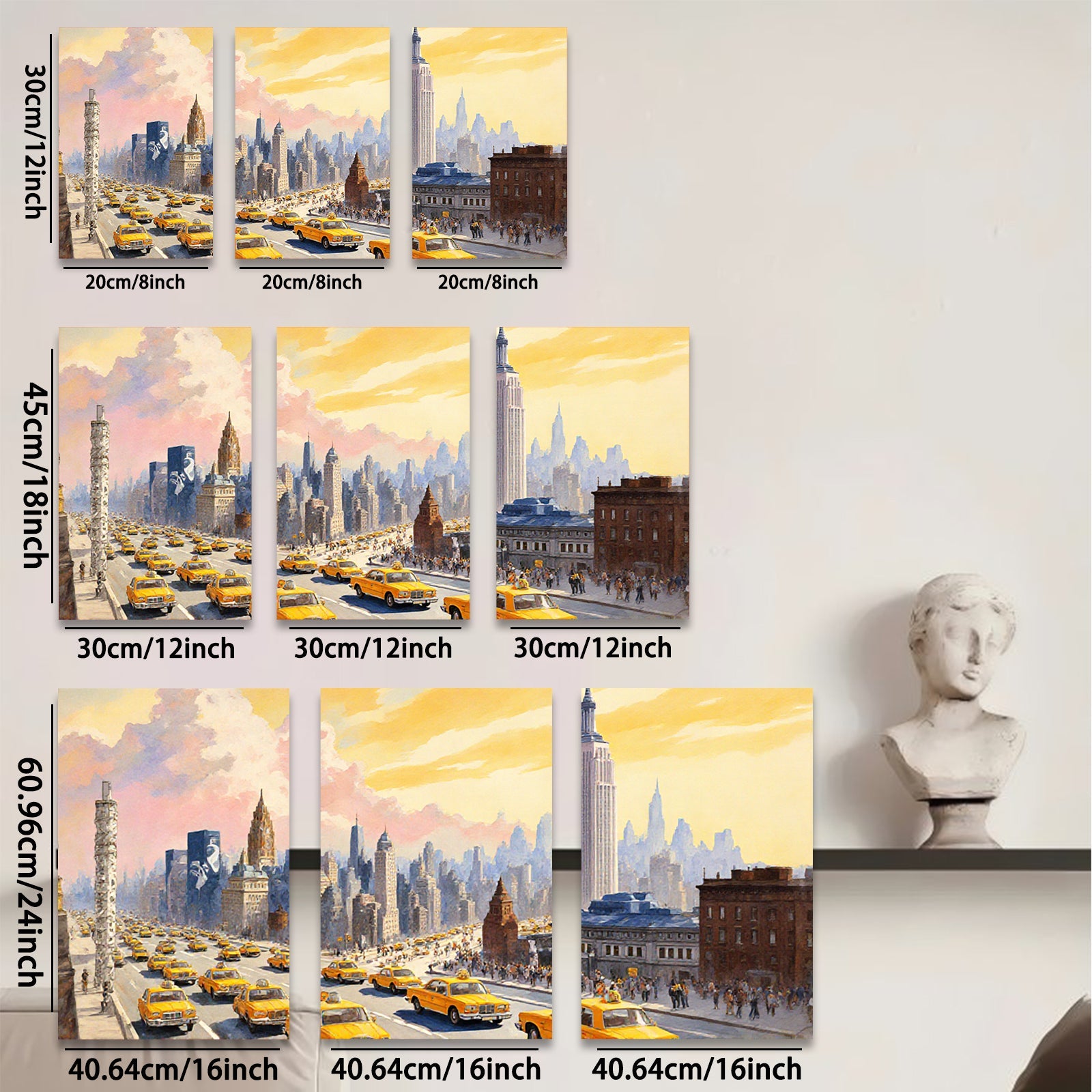 2D flat 1pc New York City taxi street view vibrant city life wall art decor for living room bedroom office modern farmhouse style