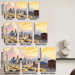 2D flat 1pc New York City taxi street view vibrant city life wall art decor for living room bedroom office modern farmhouse style