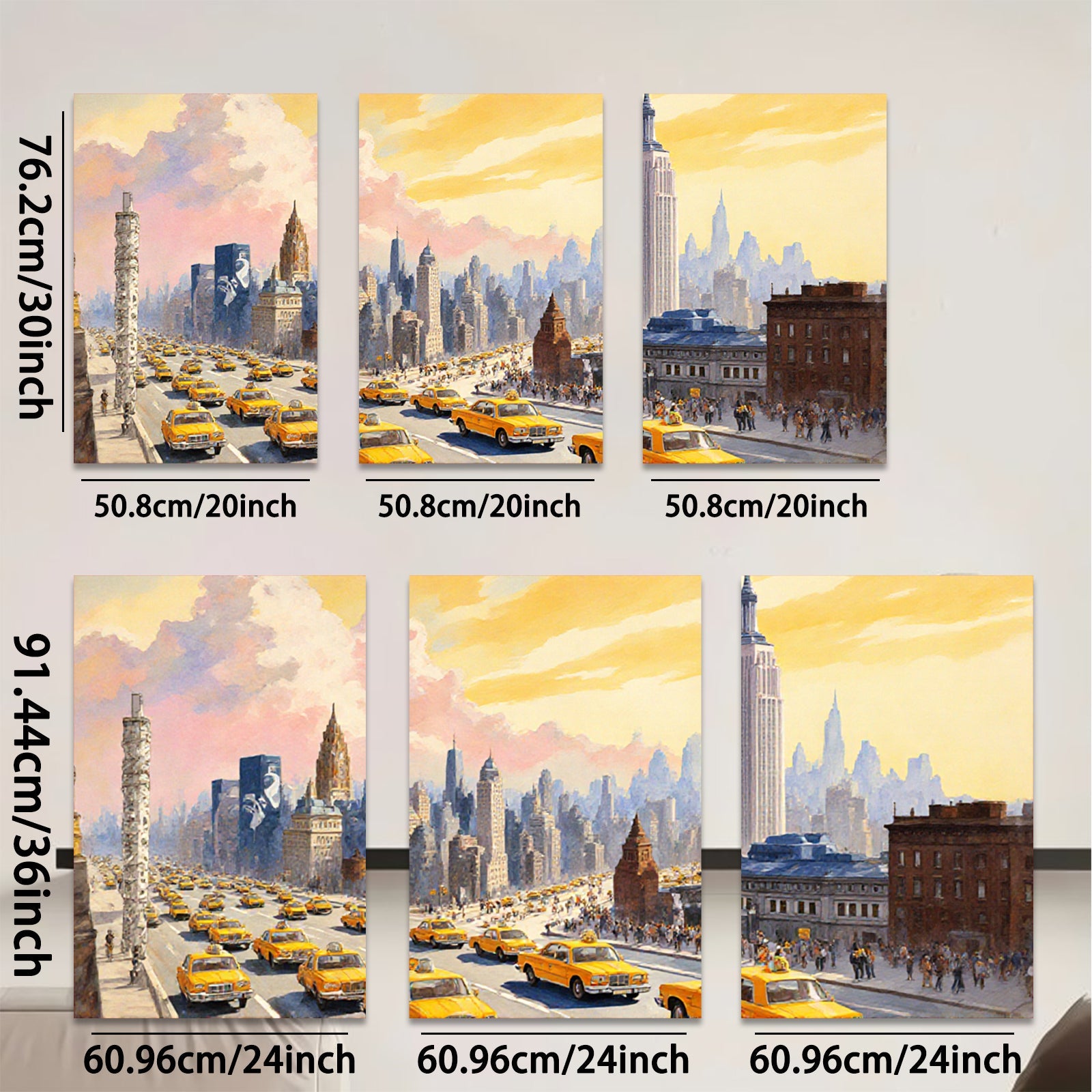 2D flat 1pc New York City taxi street view vibrant city life wall art decor for living room bedroom office modern farmhouse style