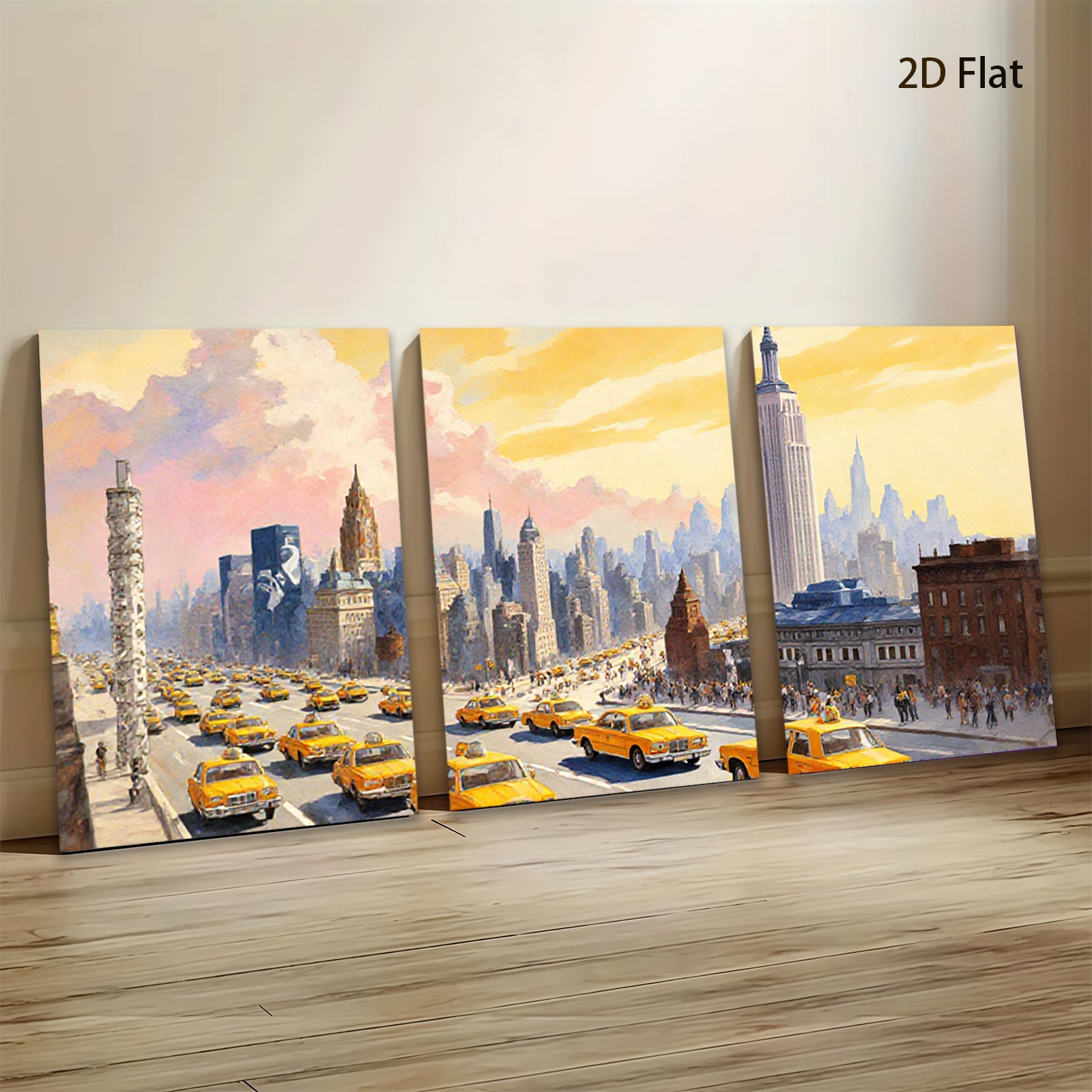 2D flat 1pc New York City taxi street view vibrant city life wall art decor for living room bedroom office modern farmhouse style