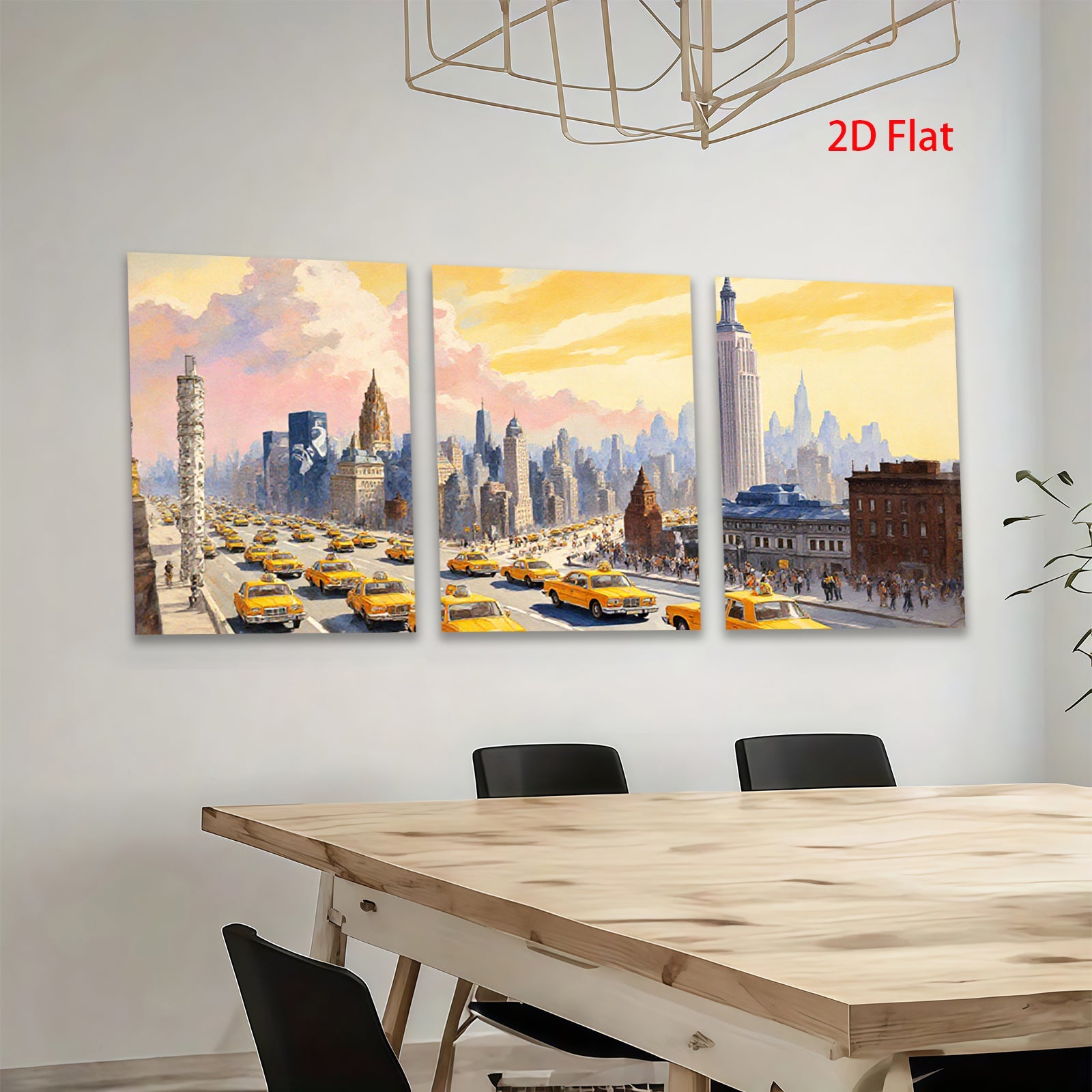 2D flat 1pc New York City taxi street view vibrant city life wall art decor for living room bedroom office modern farmhouse style
