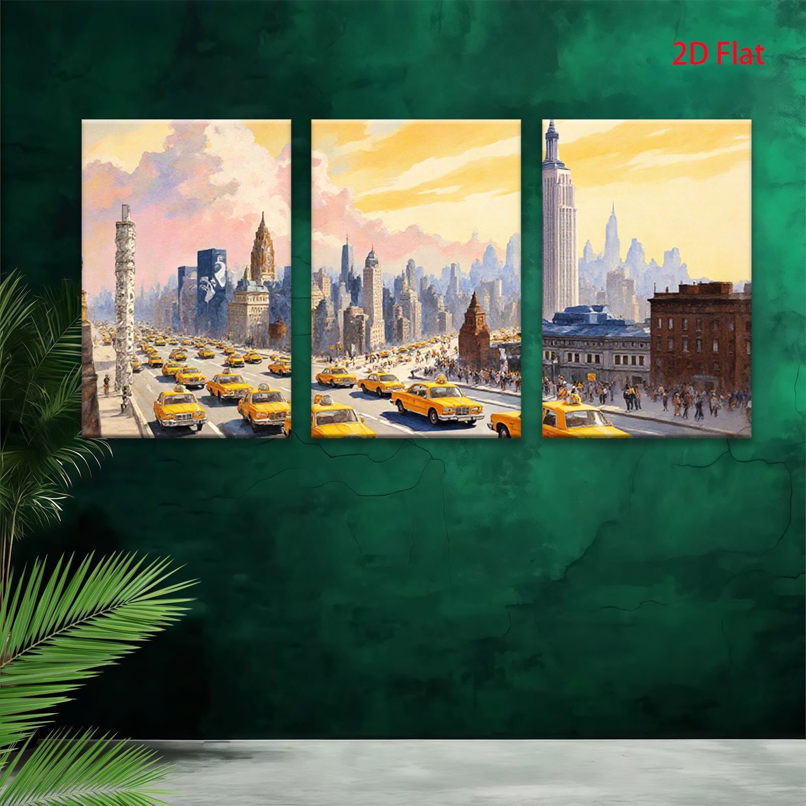 2D flat 1pc New York City taxi street view vibrant city life wall art decor for living room bedroom office modern farmhouse style