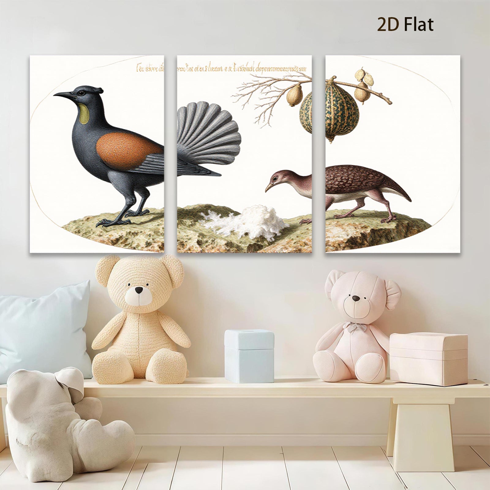 2D flat 1pc New Zealand native birds botanical wall art print farmhouse living room decor gallery wrapped canvas modern minimalist style