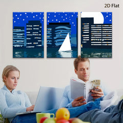 2D flat 1pc Night Sailing Cityscape Modern Wall Art Canvas Prints for Living Room Bedroom Office Decor Farmhouse Style Gallery Wrapped Ready to Hang