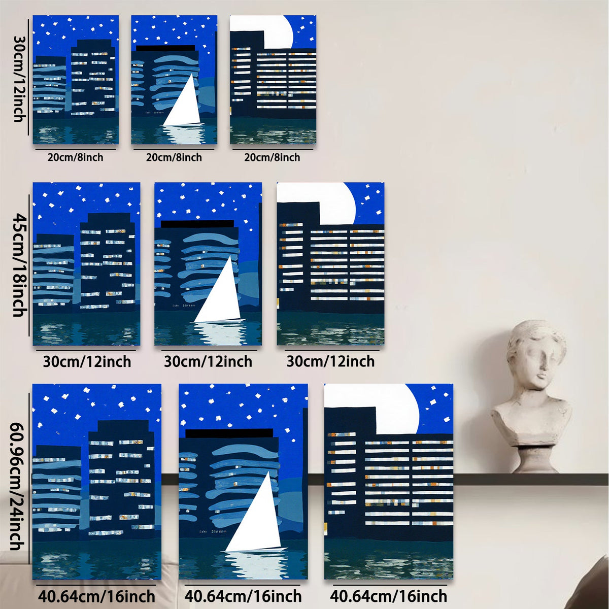 2D flat 1pc Night Sailing Cityscape Modern Wall Art Canvas Prints for Living Room Bedroom Office Decor Farmhouse Style Gallery Wrapped Ready to Hang