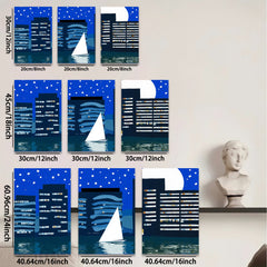 2D flat 1pc Night Sailing Cityscape Modern Wall Art Canvas Prints for Living Room Bedroom Office Decor Farmhouse Style Gallery Wrapped Ready to Hang