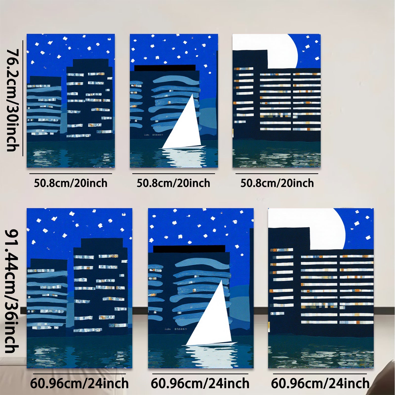 2D flat 1pc Night Sailing Cityscape Modern Wall Art Canvas Prints for Living Room Bedroom Office Decor Farmhouse Style Gallery Wrapped Ready to Hang