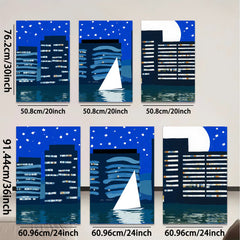 2D flat 1pc Night Sailing Cityscape Modern Wall Art Canvas Prints for Living Room Bedroom Office Decor Farmhouse Style Gallery Wrapped Ready to Hang